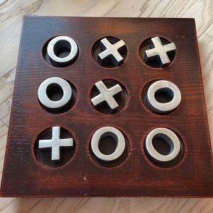 Wooden Tic Tac Toe Game with Silver Accents